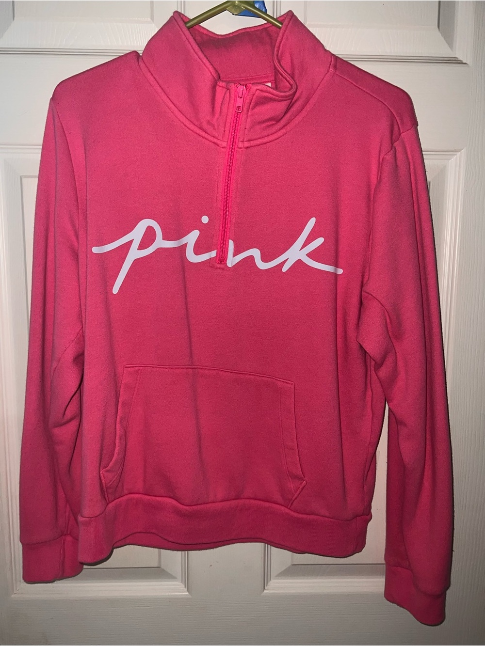 PINK Victoria's Secret Script Half-Zip Pullover in Hot Pink